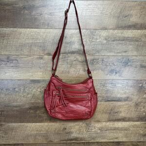 Bueno Collection Faux Leather Red Crossbody Multi Pocket Double Zipper Purse